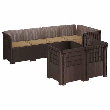 7-Sitzer Gartensofa mit Kissen Rattan-Look PP Braun