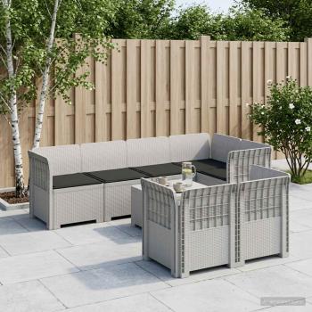 ARDEBO.de - 7-Sitzer Gartensofa mit Kissen Rattan-Look PP Weiß