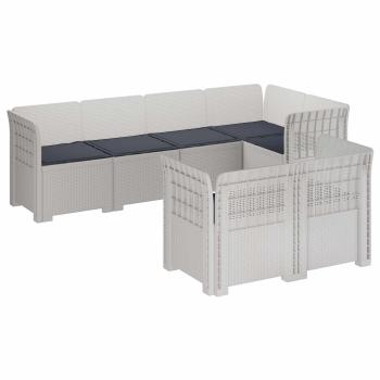 7-Sitzer Gartensofa mit Kissen Rattan-Look PP Weiß