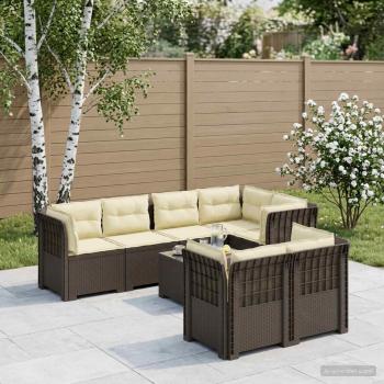 ARDEBO.de - 7-Sitzer Gartensofa mit Kissen Rattan-Look PP Hellgrau