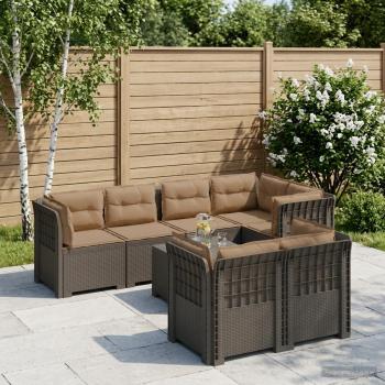 ARDEBO.de - 7-Sitzer Gartensofa mit Kissen Rattan-Look PP Hellgrau