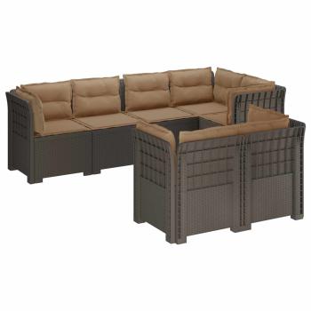 7-Sitzer Gartensofa mit Kissen Rattan-Look PP Hellgrau