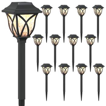 Außen Solarlichter mit Erdnagel 12 Stk. Warmes Weiß 42 cm PP