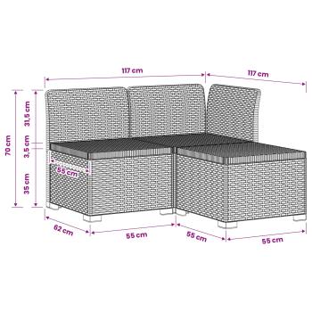 3-Sitzer Garten Sofa Rattan Look PP Braun