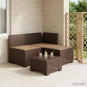 ARDEBO.de - 3-Sitzer Garten Sofa mit Kissen Rattan-Look PP Braun