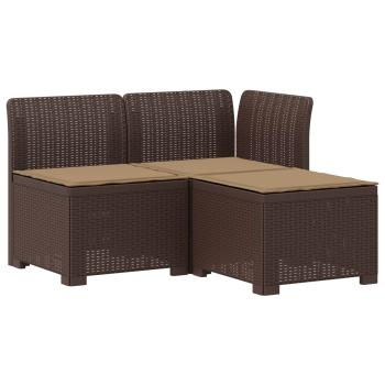 3-Sitzer Garten Sofa mit Kissen Rattan-Look PP Braun