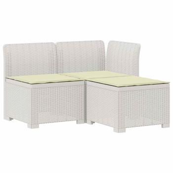 3-Sitzer Garten Sofa mit Kissen Rattan-Look PP Weiß
