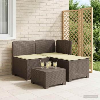 ARDEBO.de - 3-Sitzer Garten Sofa mit Kissen Rattan-Look PP Hellgrau