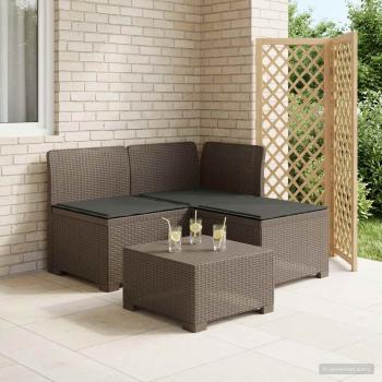 ARDEBO.de - 3-Sitzer Garten Sofa mit Kissen Rattan-Look PP Hellgrau