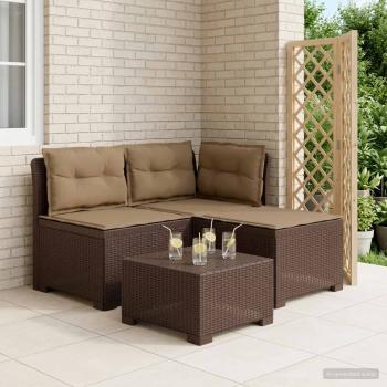 ARDEBO.de - 3-Sitzer Garten Sofa mit Kissen Rattan-Look PP Braun