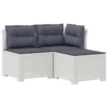 3-Sitzer Garten Sofa mit Kissen Rattan-Look 3-Sitzer PP Weiß