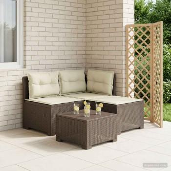 ARDEBO.de - 3-Sitzer Garten Sofa mit Kissen Rattan-Look PP Hellgrau