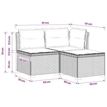 3-Sitzer Garten Sofa mit Kissen Rattan-Look PP Hellgrau
