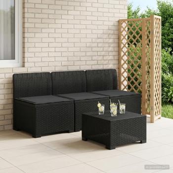 ARDEBO.de - 3-Sitzer Garten Sofa mit Kissen Rattan-Look PP Anthrazit