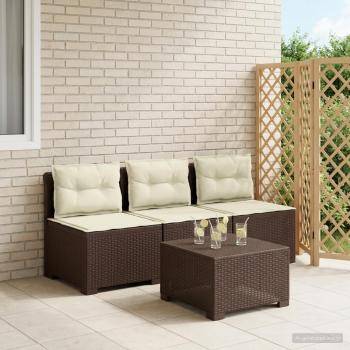 ARDEBO.de - 3-Sitzer Garten Sofa mit Kissen Rattan-Look PP Braun