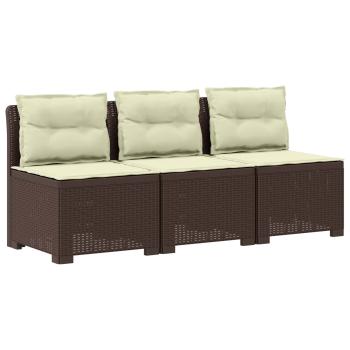 3-Sitzer Garten Sofa mit Kissen Rattan-Look PP Braun