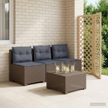 ARDEBO.de - 3-Sitzer Garten Sofa mit Kissen Rattan-Look PP Hellgrau