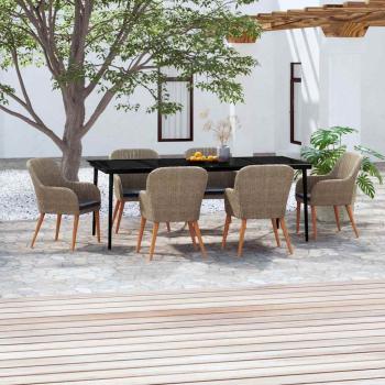 ARDEBO.de - 7-tlg. Garten-Essgruppe mit Kissen Braun