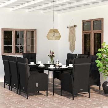 ARDEBO.de - 9-tlg. Garten-Essgruppe mit Kissen Schwarz