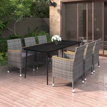 ARDEBO.de - 7-tlg. Garten-Essgruppe mit Kissen Poly Rattan und Glas