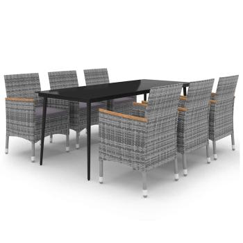 7-tlg. Garten-Essgruppe mit Kissen Poly Rattan und Glas