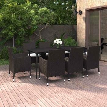 ARDEBO.de - 9-tlg. Garten-Essgruppe mit Kissen Poly Rattan und Glas