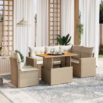 ARDEBO.de - 6-tlg. Garten-Sofagarnitur mit Kissen Beige Poly Rattan