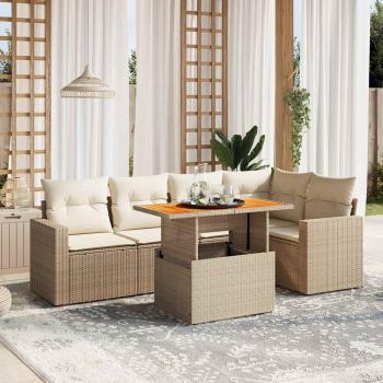 ARDEBO.de - 6-tlg. Garten-Sofagarnitur mit Kissen Beige Poly Rattan
