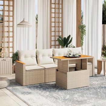 ARDEBO.de - 5-tlg. Garten-Sofagarnitur mit Kissen Beige Poly Rattan