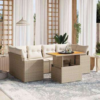 ARDEBO.de - 7-tlg. Garten-Sofagarnitur mit Kissen Beige Poly Rattan
