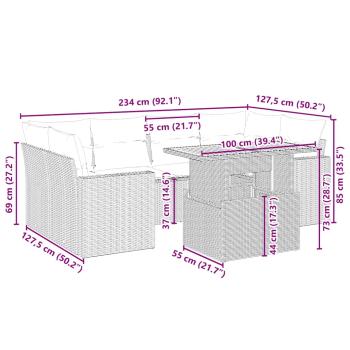 7-tlg. Garten-Sofagarnitur mit Kissen Beige Poly Rattan