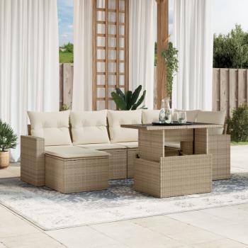 ARDEBO.de - 7-tlg. Garten-Sofagarnitur mit Kissen Beige Poly Rattan