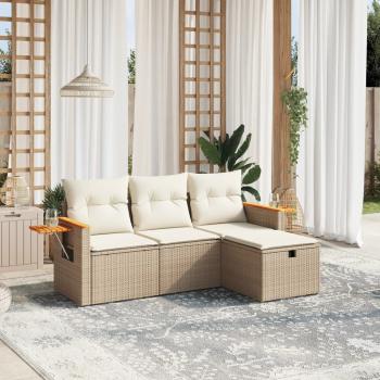 ARDEBO.de - 4-tlg. Garten-Sofagarnitur mit Kissen Beige Poly Rattan