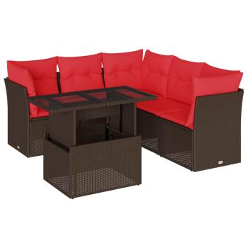 6-teiliges Gartensofa-Set mit Kissen, braun, Polyrattan