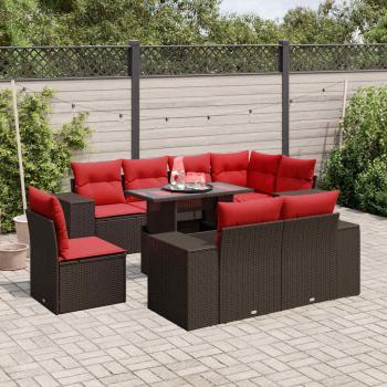 ARDEBO.de - 9-teiliges Gartensofa-Set mit Kissen, braun, Polyrattan