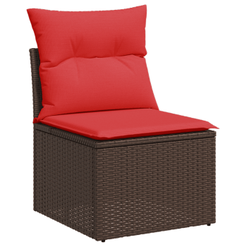 11-teiliges Gartensofa-Set mit Kissen, braun, Polyrattan