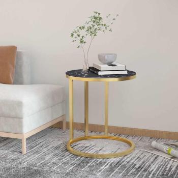ARDEBO.de - Beistelltisch Golden und Schwarze Marmor-Optik 45 cm Hartglas