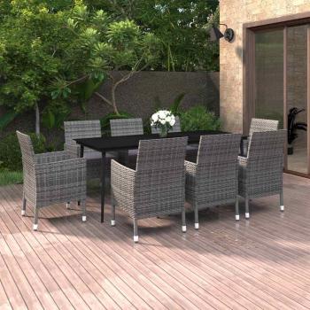 ARDEBO.de - 9-tlg. Garten-Essgruppe mit Kissen Poly Rattan und Glas