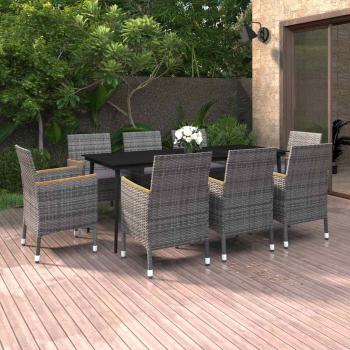 ARDEBO.de - 9-tlg. Garten-Essgruppe mit Kissen Poly Rattan und Glas