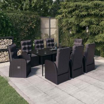 ARDEBO.de - 9-tlg. Garten-Essgruppe mit Kissen Schwarz
