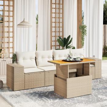ARDEBO.de - 5-tlg. Garten-Sofagarnitur mit Kissen Beige Poly Rattan
