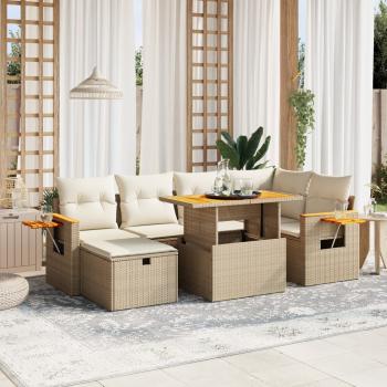 ARDEBO.de - 7-tlg. Garten-Sofagarnitur mit Kissen Beige Poly Rattan