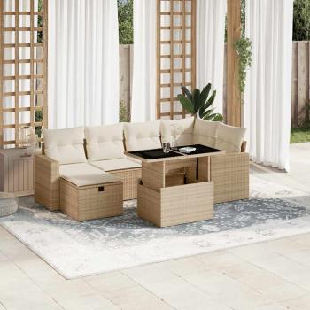 ARDEBO.de - 7-tlg. Garten-Sofagarnitur mit Kissen Beige Poly Rattan