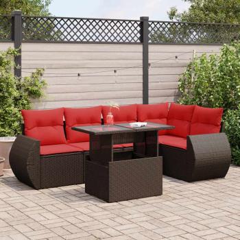ARDEBO.de - 6-tlg. Garten-Sofagarnitur mit Kissen Braun Poly Rattan Akazie