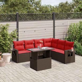 ARDEBO.de - 7-teiliges Gartensofa-Set mit Kissen, braun, Polyrattan