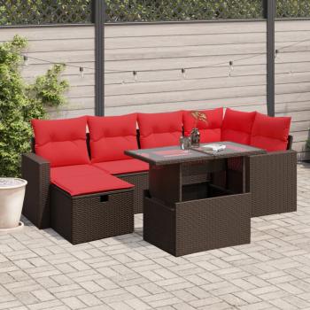 ARDEBO.de - 7-teiliges Gartensofa-Set mit Kissen, braun, Polyrattan