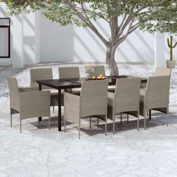 ARDEBO.de - 9-tlg. Garten-Essgruppe mit Kissen Beige und Schwarz
