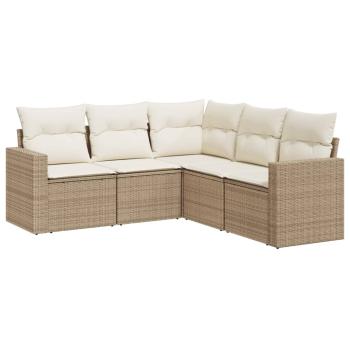 5-tlg. Garten-Sofagarnitur mit Kissen Beige Poly Rattan