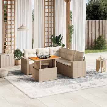 ARDEBO.de - 6-tlg. Garten-Sofagarnitur mit Kissen Beige Poly Rattan