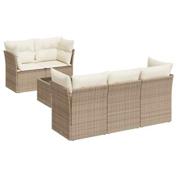 6-tlg. Garten-Sofagarnitur mit Kissen Beige Poly Rattan